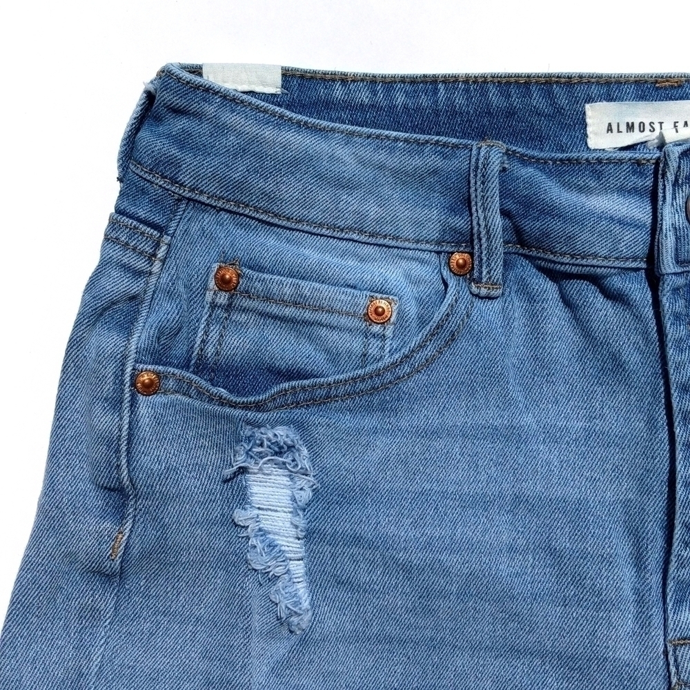 Almost Famous Medium Wash High Rise Distressed Cropped Skinny Jeans Blue Size 7 - Picture 12 of 16
